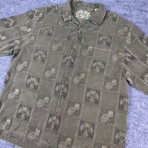 Montego Mon‎ 100% Silk Hawaiian Pineapple Palm Tree Short Sleeve Button Up Shirt
